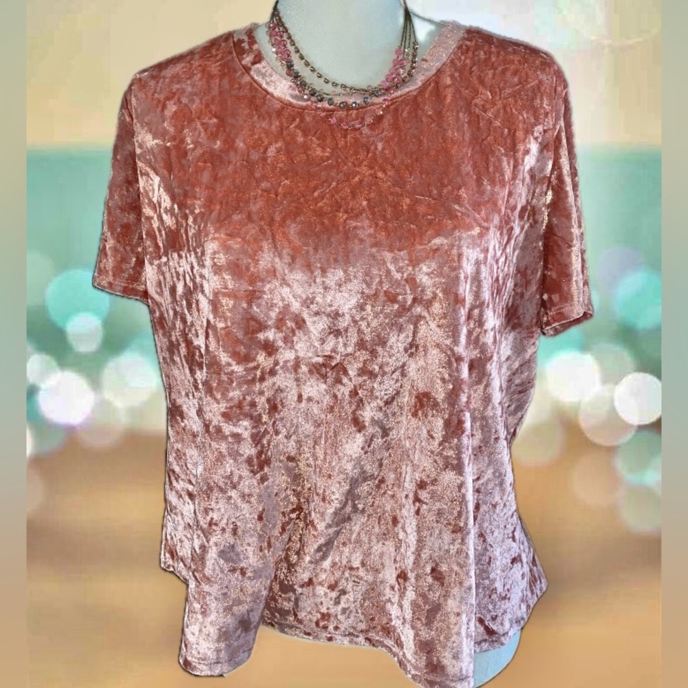 Peach Pink Pastel Velvet Shirt Tee Top Blouse XL Spring Valentine
